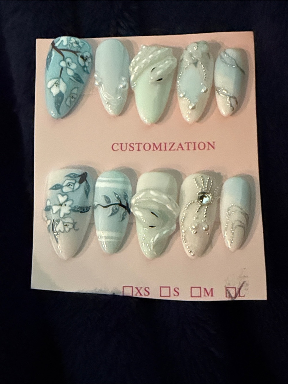 Blue & White Floral handmade acrylic Press-On Nail Set